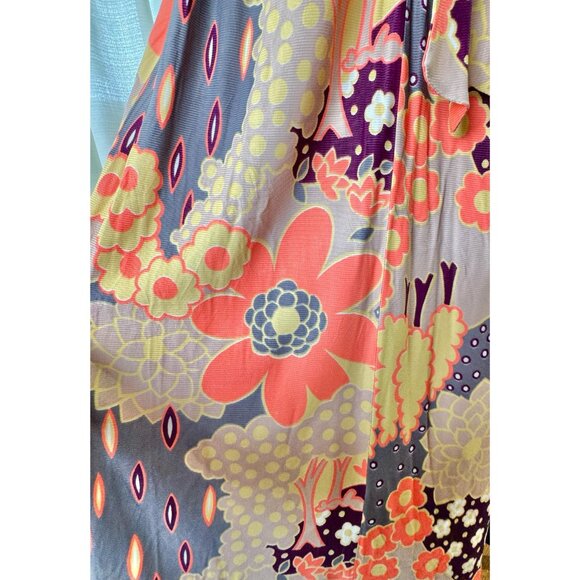 Vintage 70s dress, coral, grey, yellow floral, boho maxi with empire waist - Picture 8 of 10